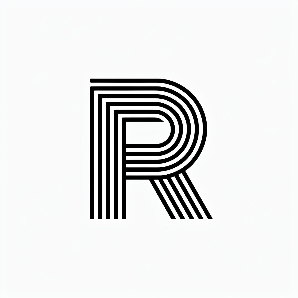 Modern Minimalist Black Line Art R Logo Design