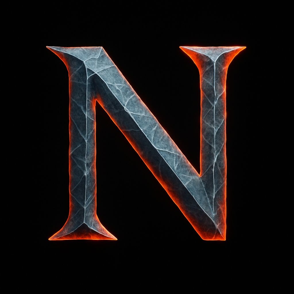 Bold Orange-Red Glowing Letter N Stone Texture Monogram