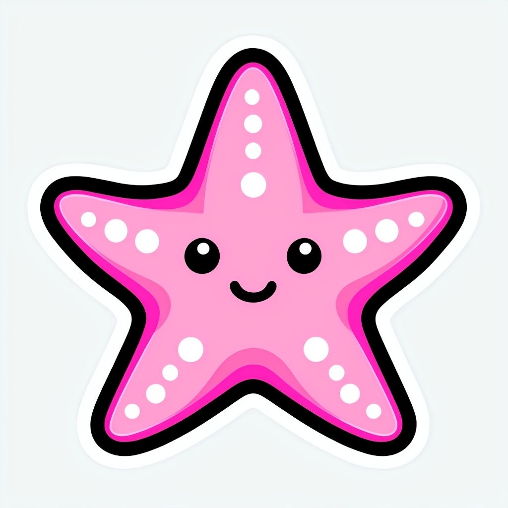 Cheerful Kawaii Pink Starfish Cartoon Illustration Sticker