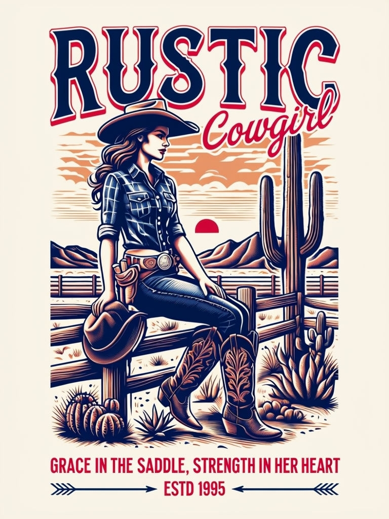 Rustic Cowgirl Illustration with Quote T-Shirt