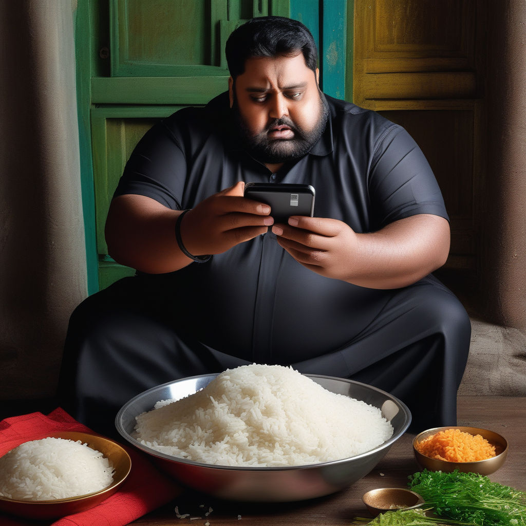 Photo of a fat indian man with a lot of cooked white rice i... by ...