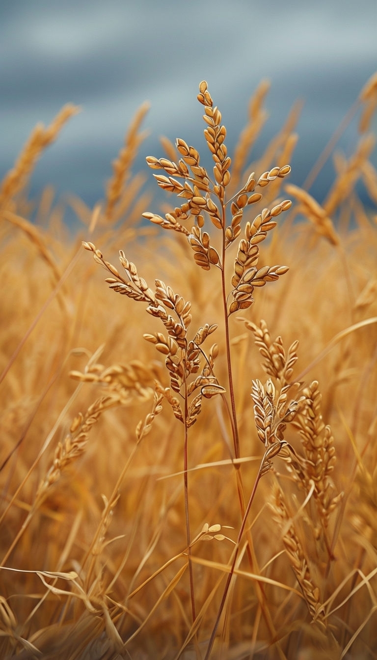 Golden Wheat Stalks Close-Up Photograph Mobile Wallpaper