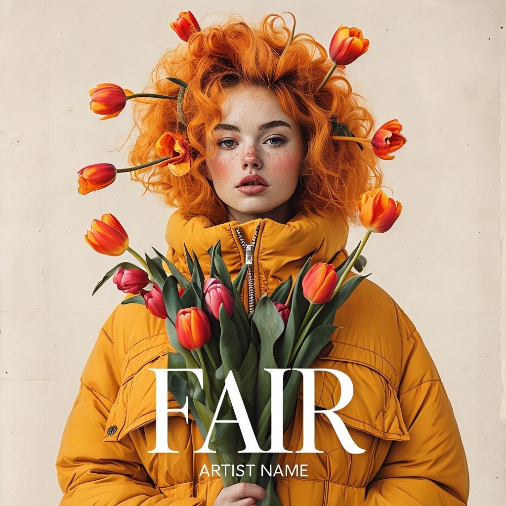 Vibrant Orange Hair and Tulip Fashion Portrait Album Cover