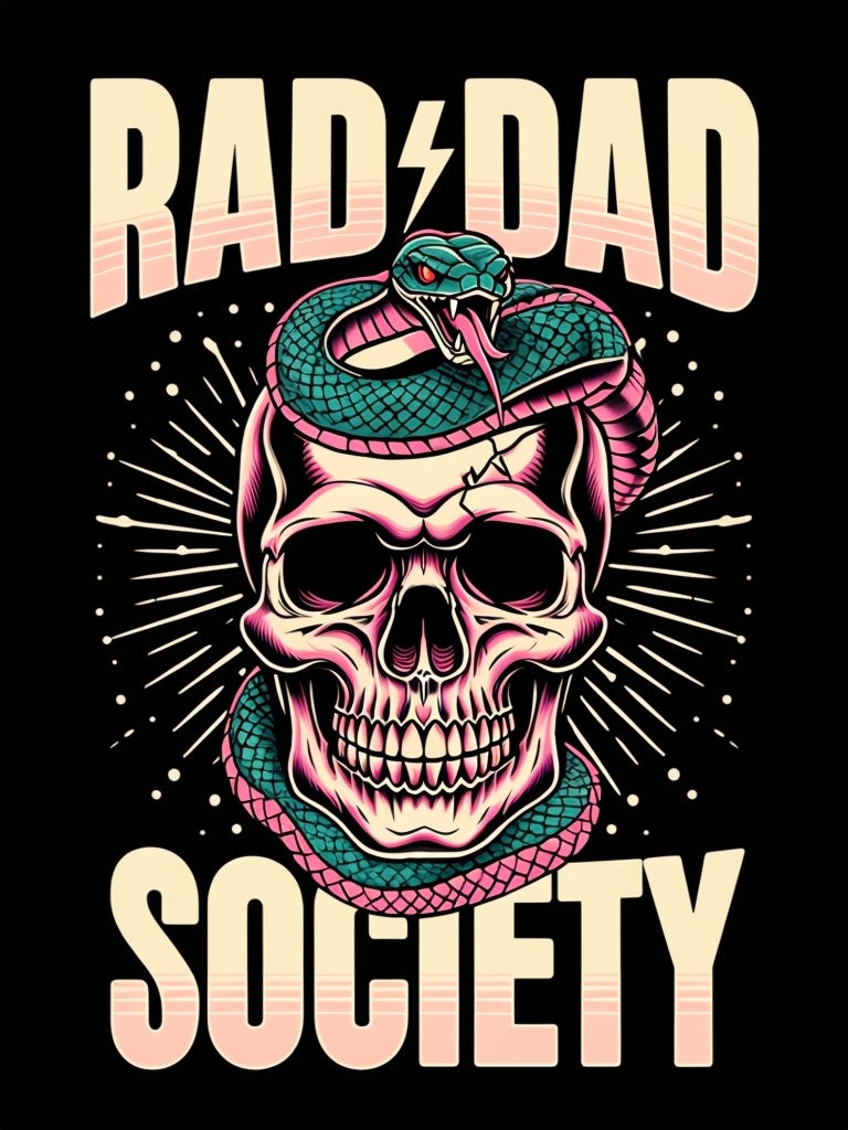 Rad Dad Vintage Skull and Snake Tattoo T-Shirt