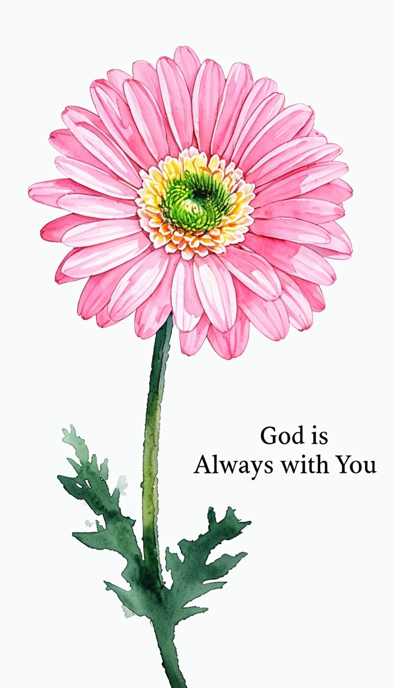 Delicate Pink Daisy Watercolor with Inspiring Quote Mobile Wallpaper