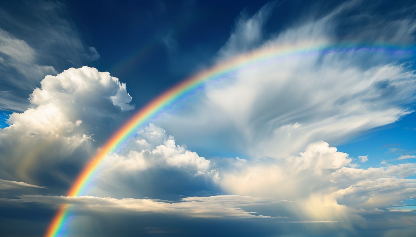 Vivid Rainbow Against Dramatic Sky Landscape Virtual Background
