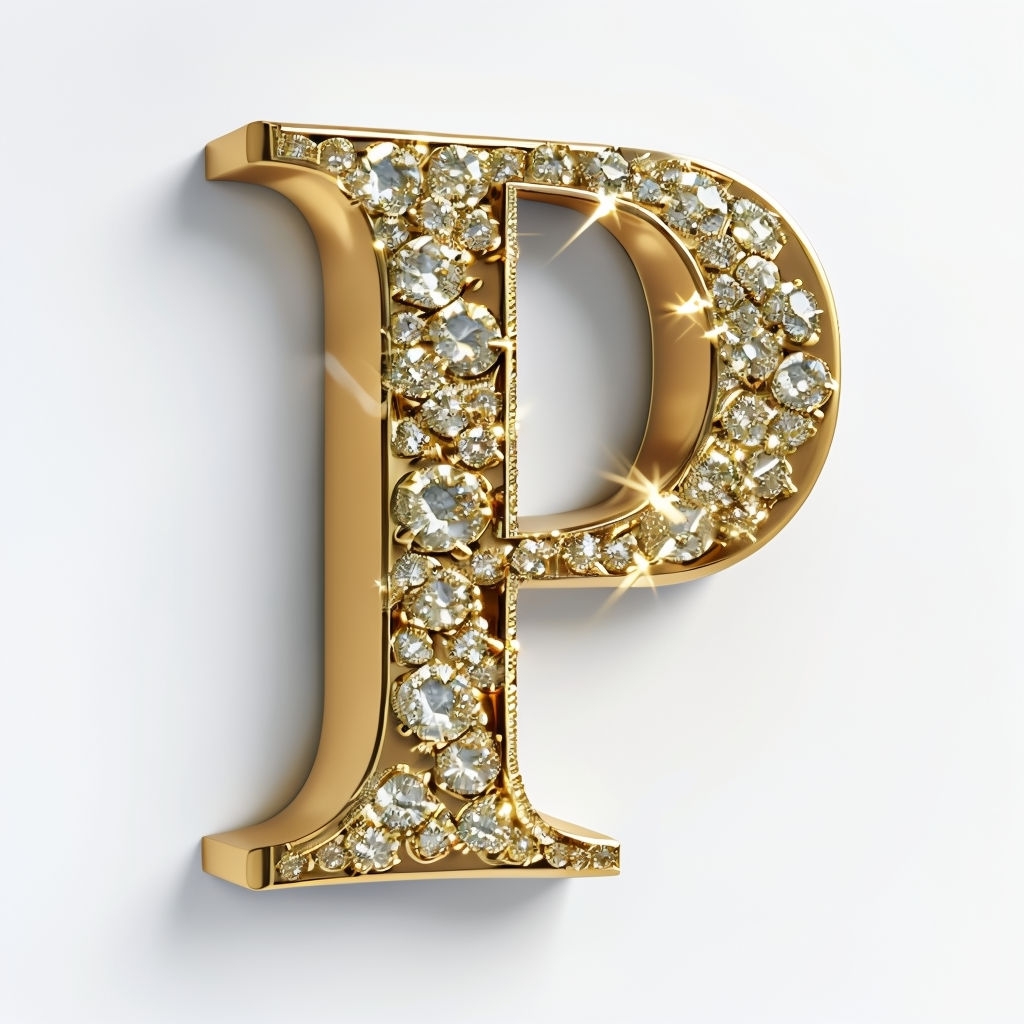 Luxurious Diamond-Encrusted Gold Letter P Monogram - Playground