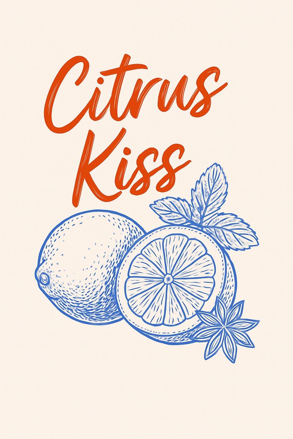 Vibrant Citrus Kiss Graphic Design with Detailed Fruit Illustrations Poster