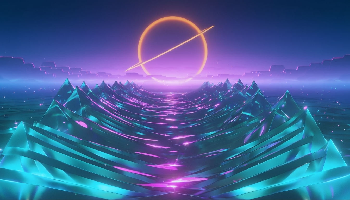 Vibrant Retro-Futuristic Ocean Scene Virtual Background