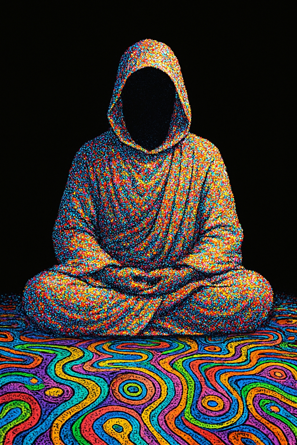 Vibrant Pointillism Meditative Figure T-Shirt