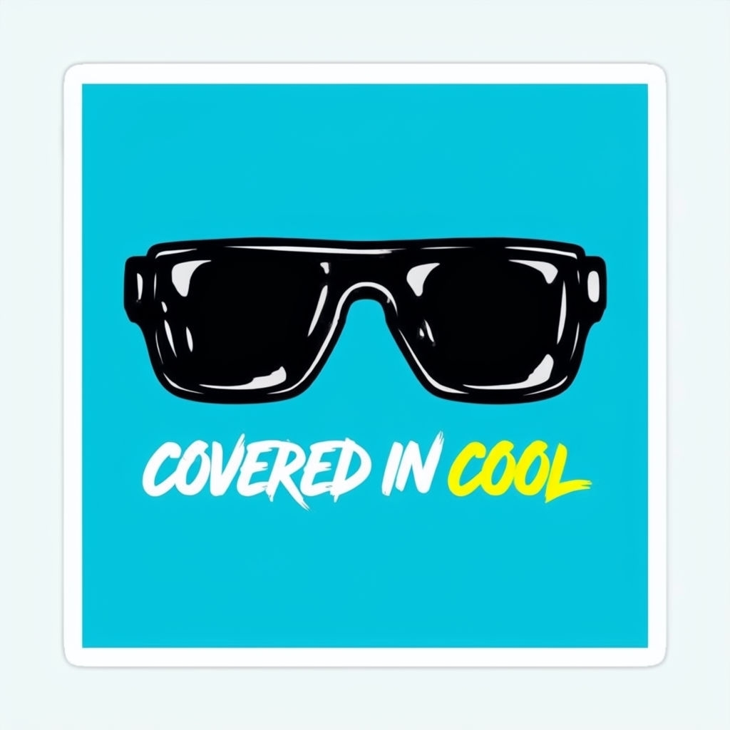 Iconic T-800 Sunglasses with 'Covered in Cool' Sticker