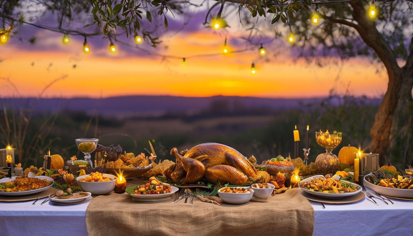 Elegant Outdoor Thanksgiving Dinner Setting Poster