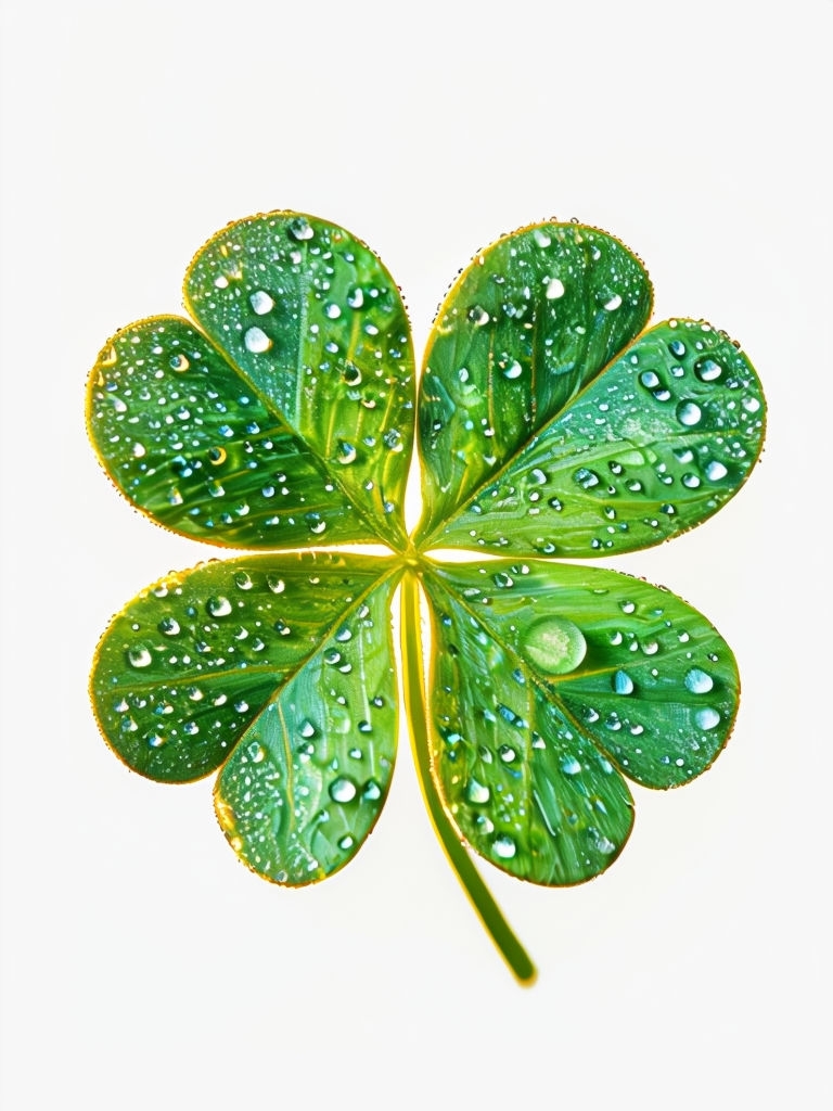 Vibrant Close-Up Four-Leaf Clover with Dewdrops T-Shirt