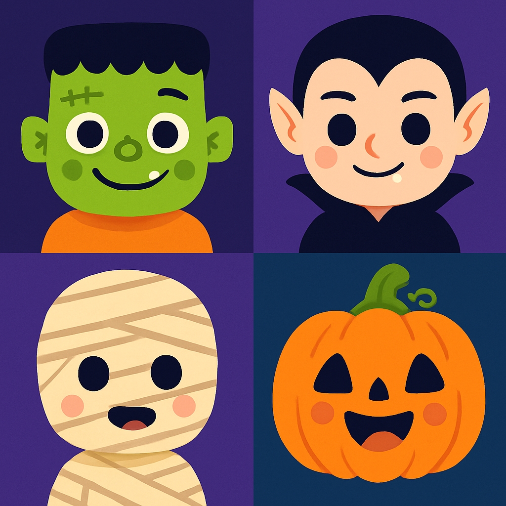 Playful Halloween Characters Cartoon Illustration Sticker