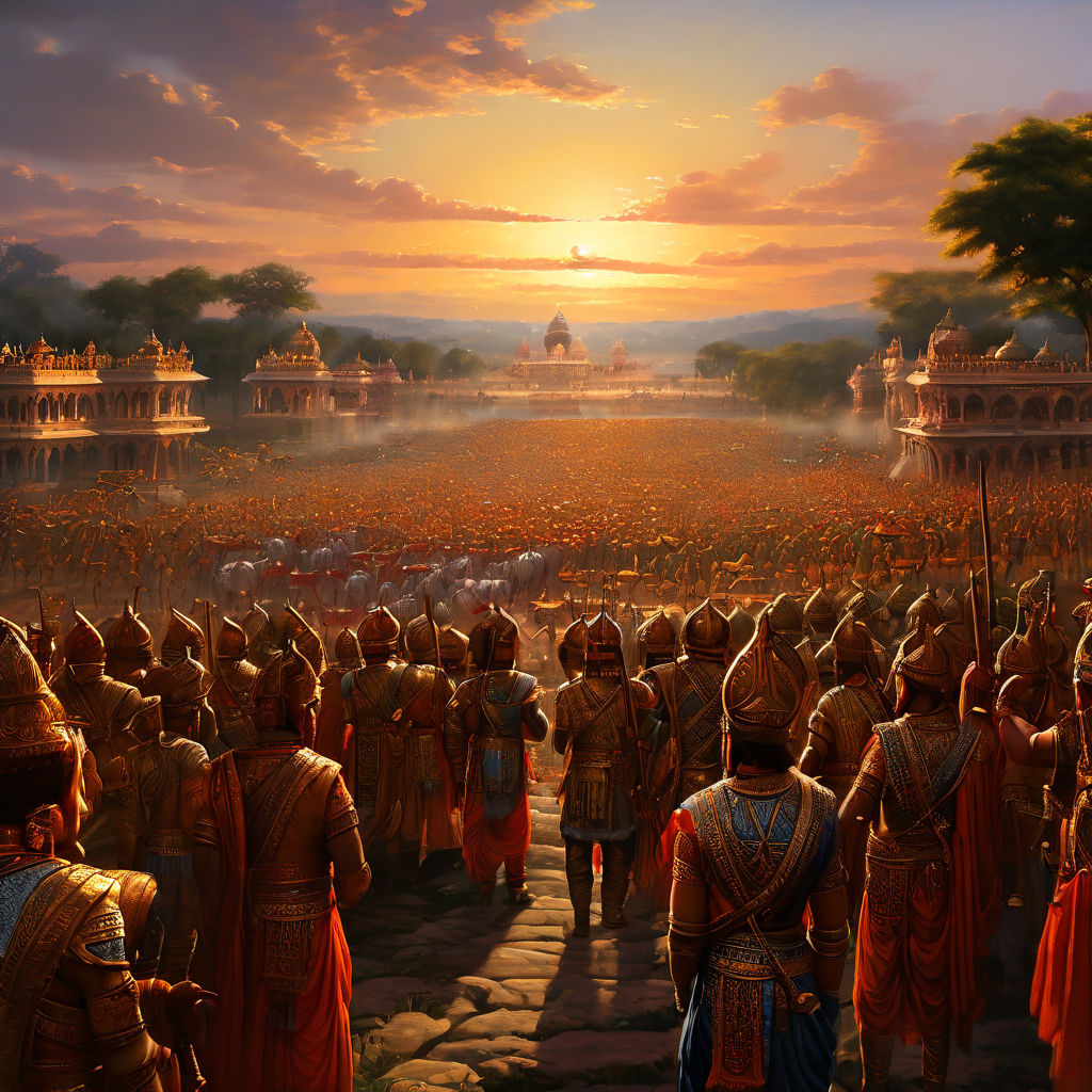 Huge army standing on the field of kurukshetra. Lord krishna... by ...