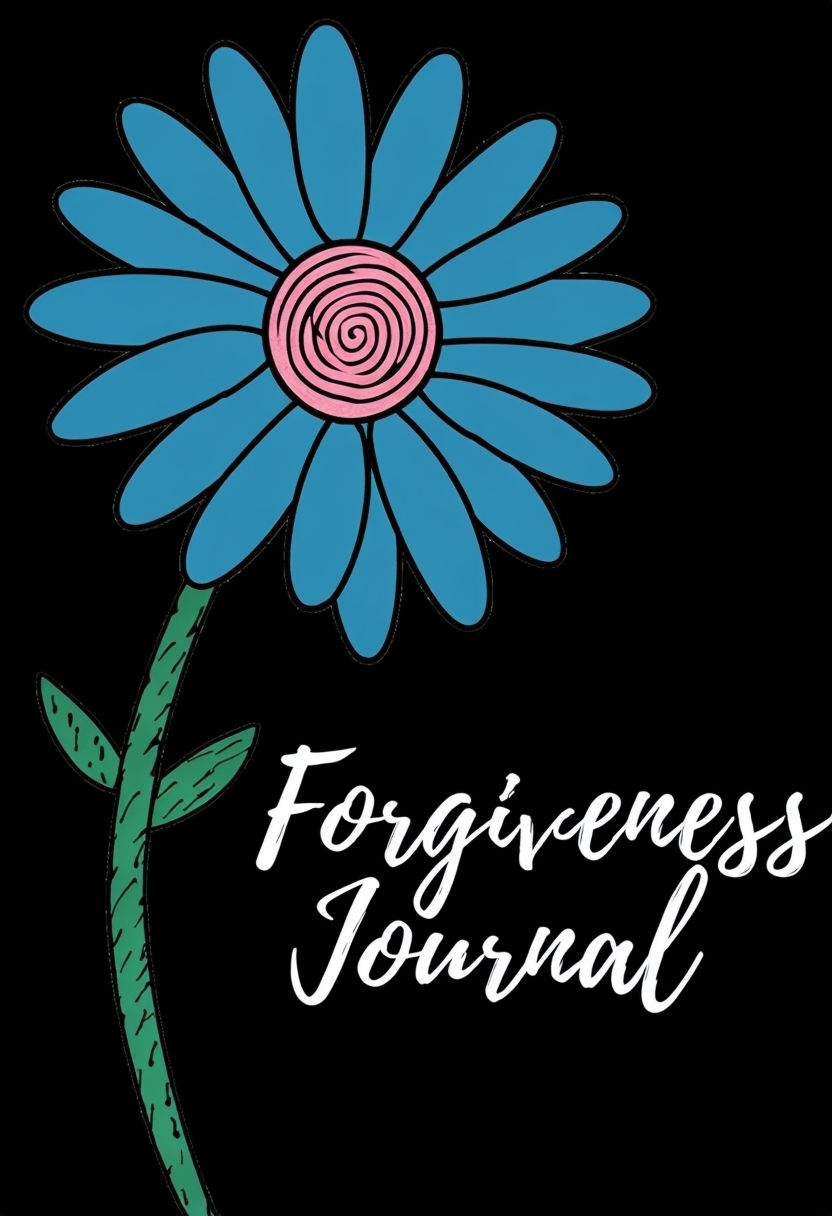 Stylized Blue Daisy with Text for Forgiveness Journal EBook Cover