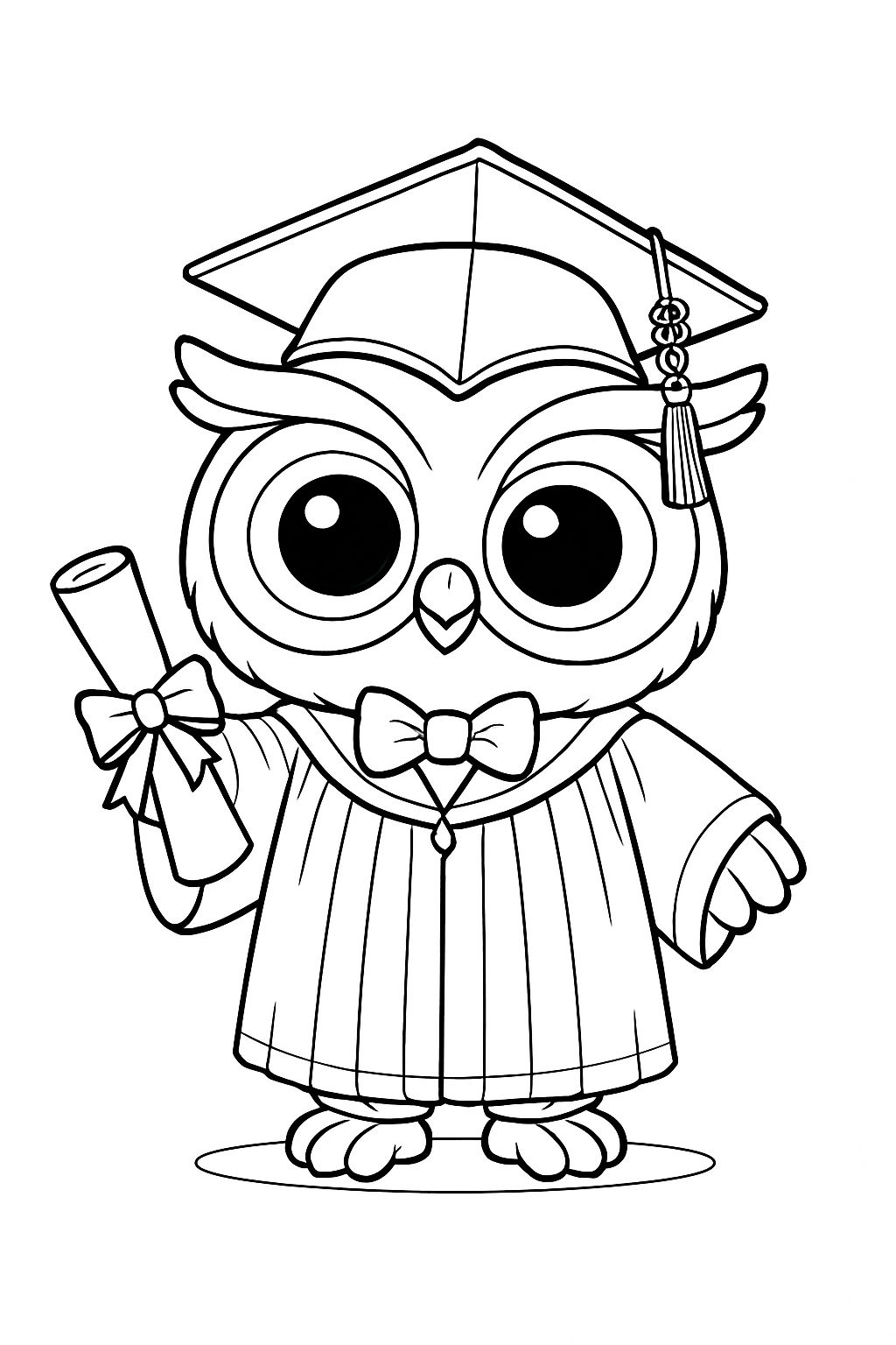 Graduation Owl Character Line Art for Coloring Book Pages