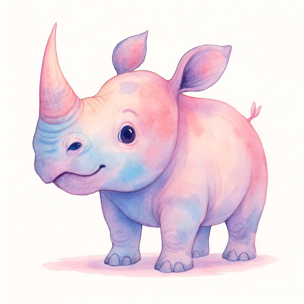 Pastel Baby Rhinoceros Watercolor Illustration Sticker