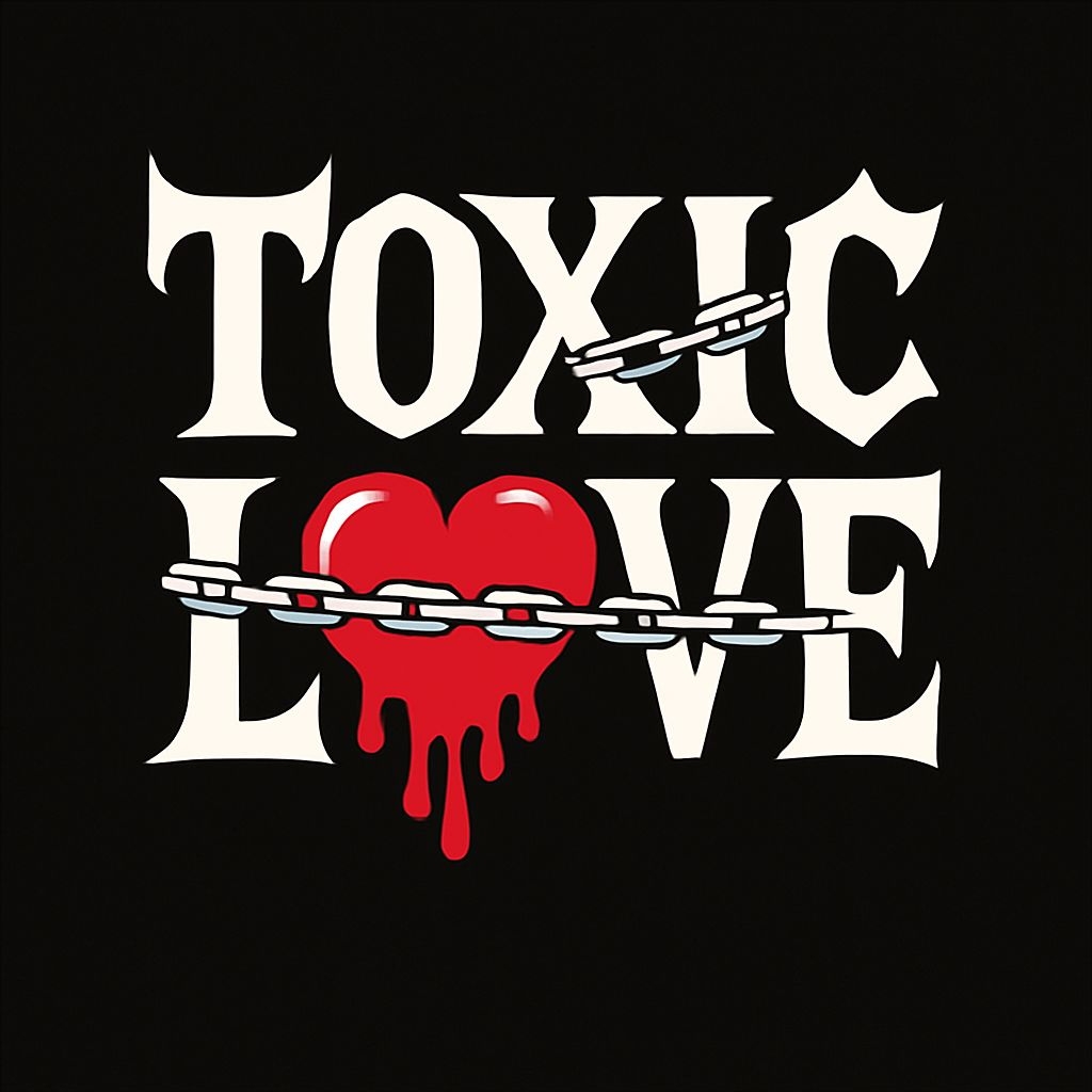 Toxic Love Gothic Text Design with Dripping Heart T-Shirt