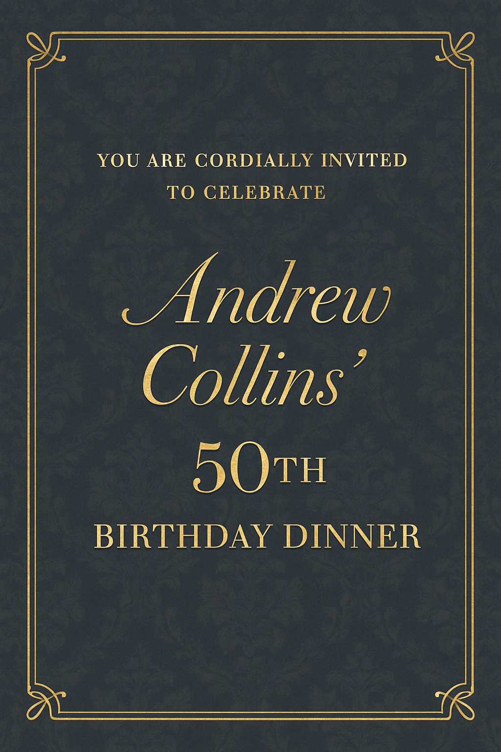 Elegant Navy Blue 50th Birthday Dinner Invitation Card
