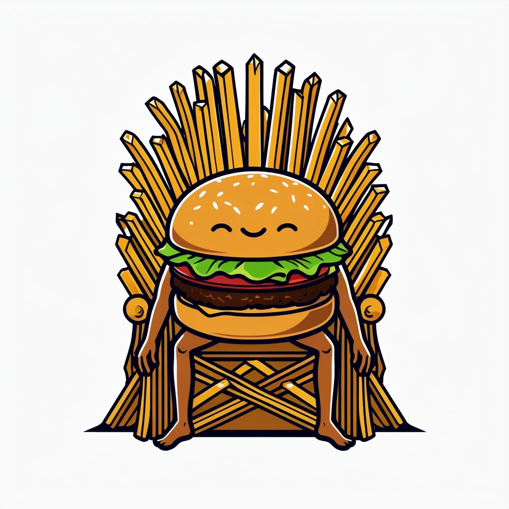 Regal Burger Character on French Fry Throne Cartoon Mug