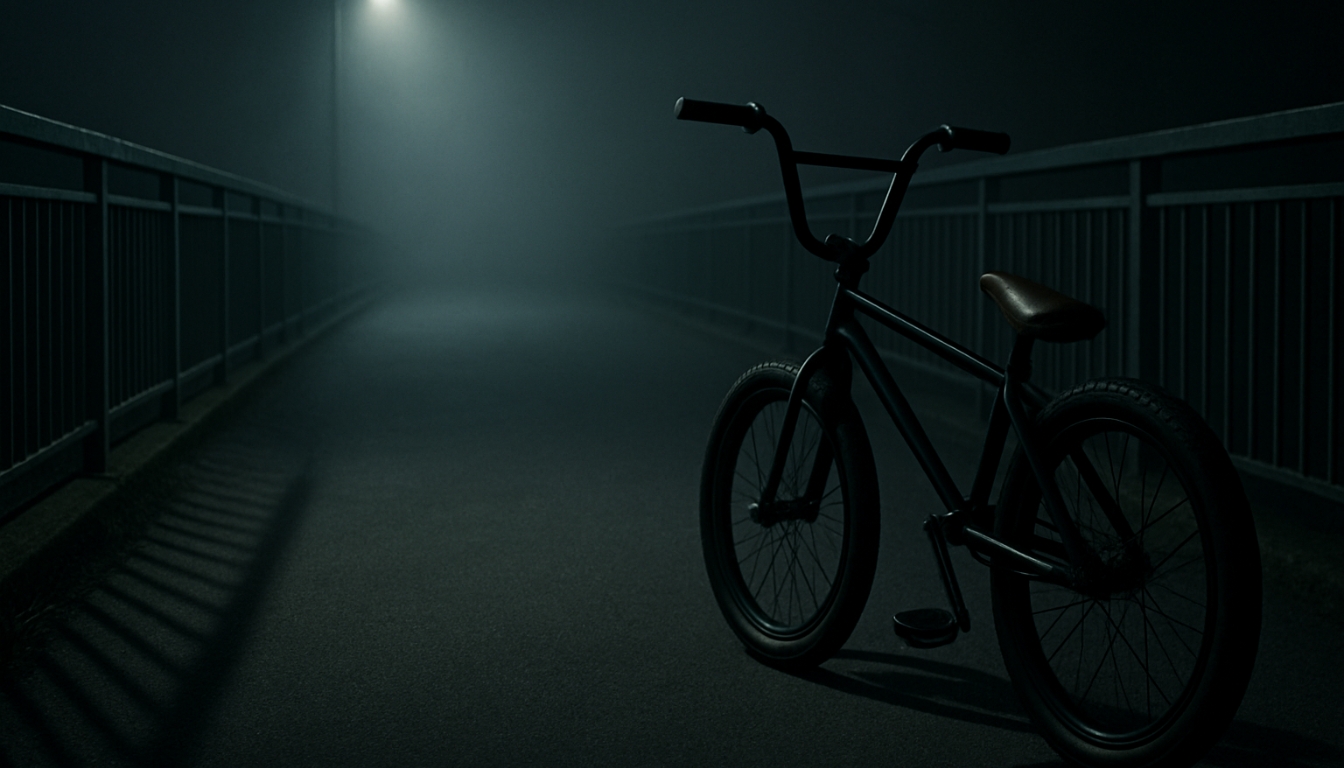 Mysterious Foggy Bridge with BMX Bicycle Night Scene Virtual Backgrounds