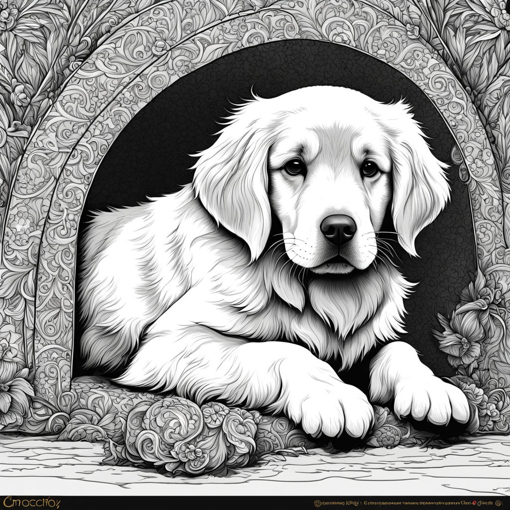 Golden retriever puppy coloring page by Kristen Schlicht - Playground