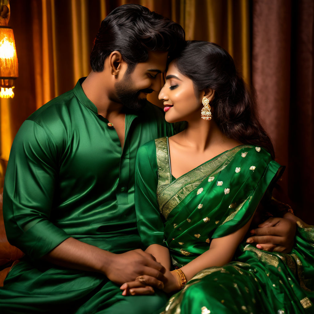 Indian tamil pregnant couples wearing full saree & vesti shirt anime -  Playground