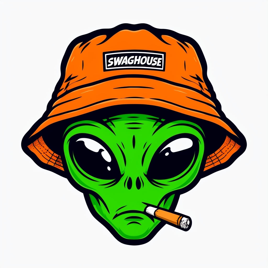 Cool Cartoon Alien with Bucket Hat and Cigarette Sticker