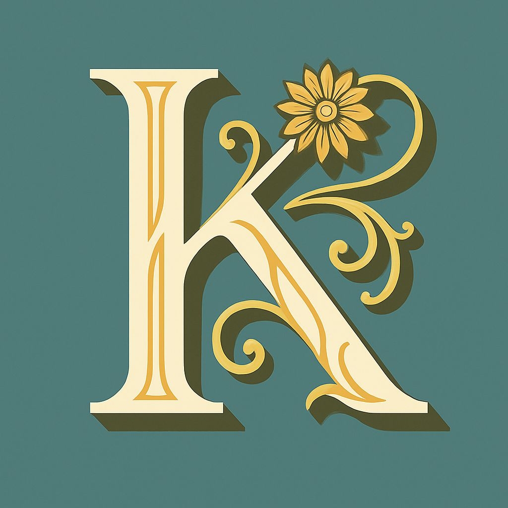 Ornate Letter K with Gold Accents and Floral Elements Monogram
