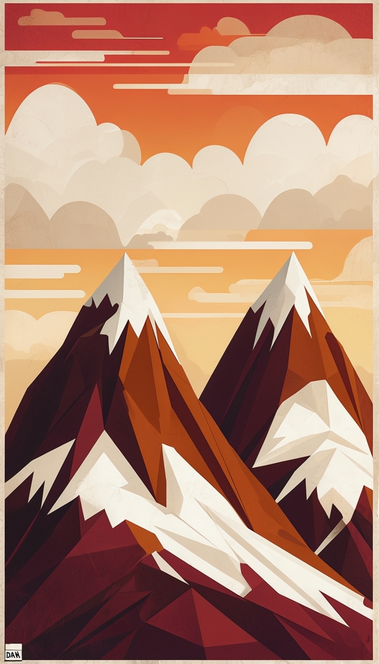 Serene Geometric Mountain Sunset Illustration for Mobile Wallpaper