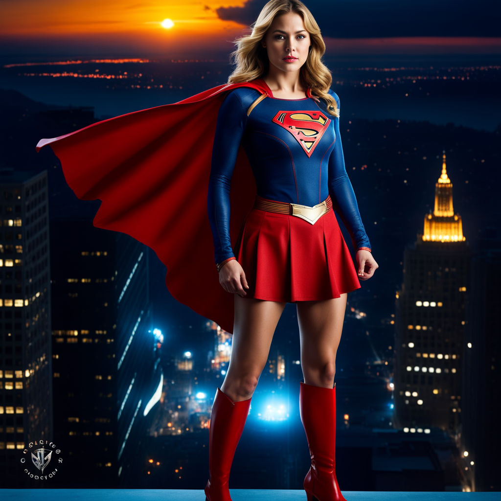 porn star full body wearing the uniform of the supergirl comic book  character