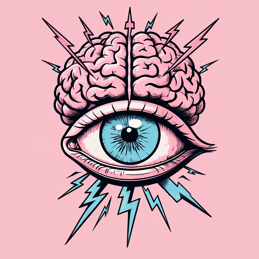 Surreal Human Eye with Brain and Lightning Bolts T-Shirt