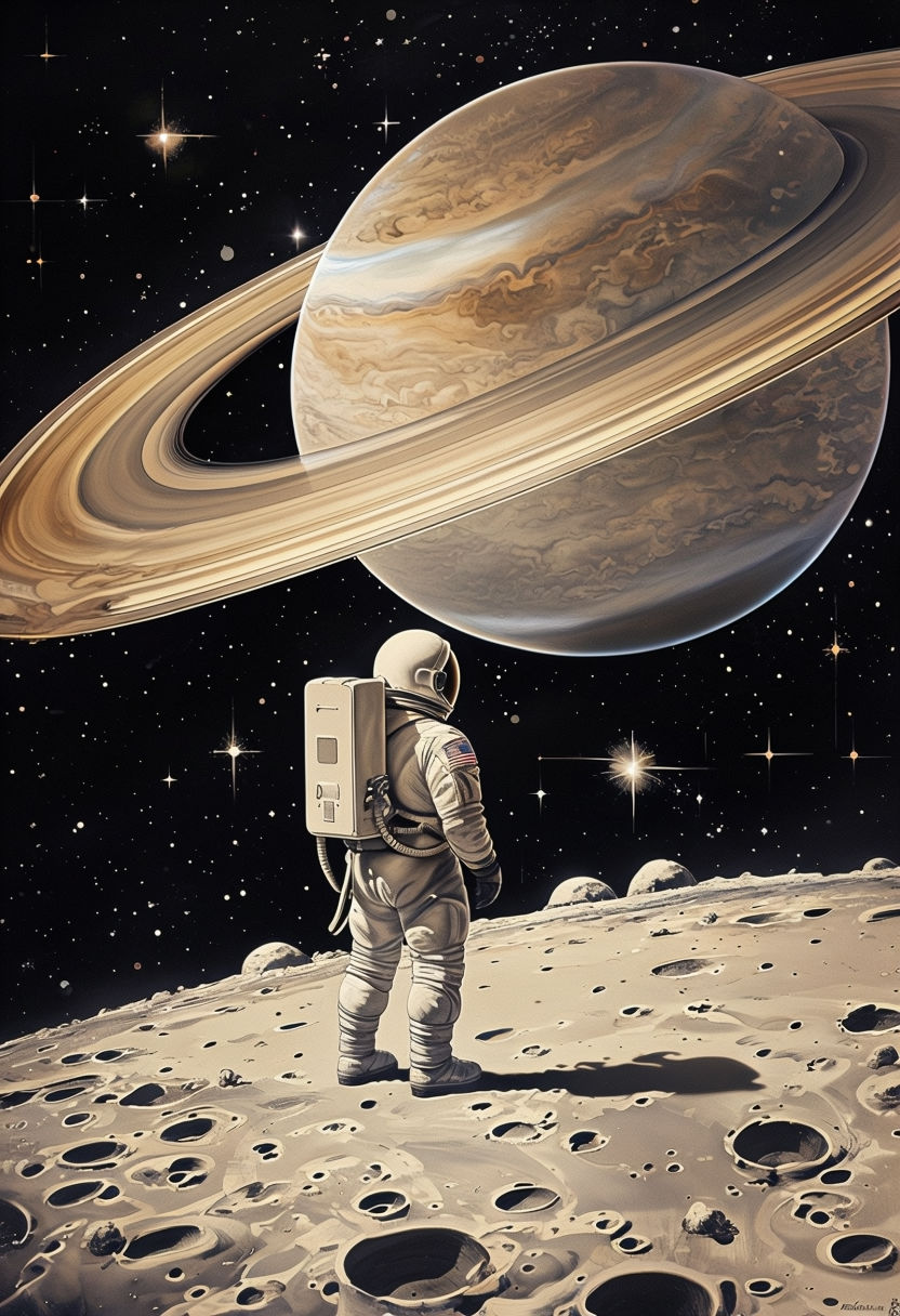 Retro-Futuristic Astronaut on Alien Planet Art Poster