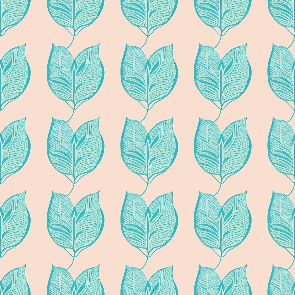 Teal Leaf Minimalist Seamless Pattern on Peach Background Seamless Pattern