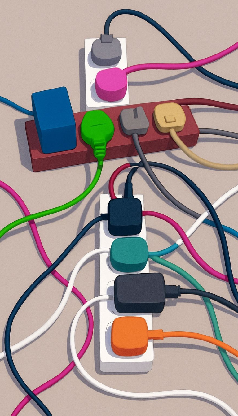 Colorful Power Cords Tangle Minimalist Digital Illustration Mobile Wallpaper
