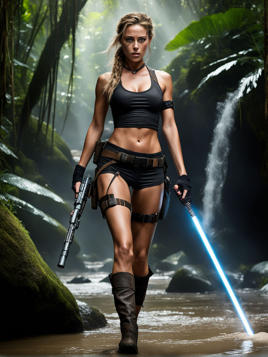 Full body. Sexy Woman Jedi the fearless warrior of Star Wars