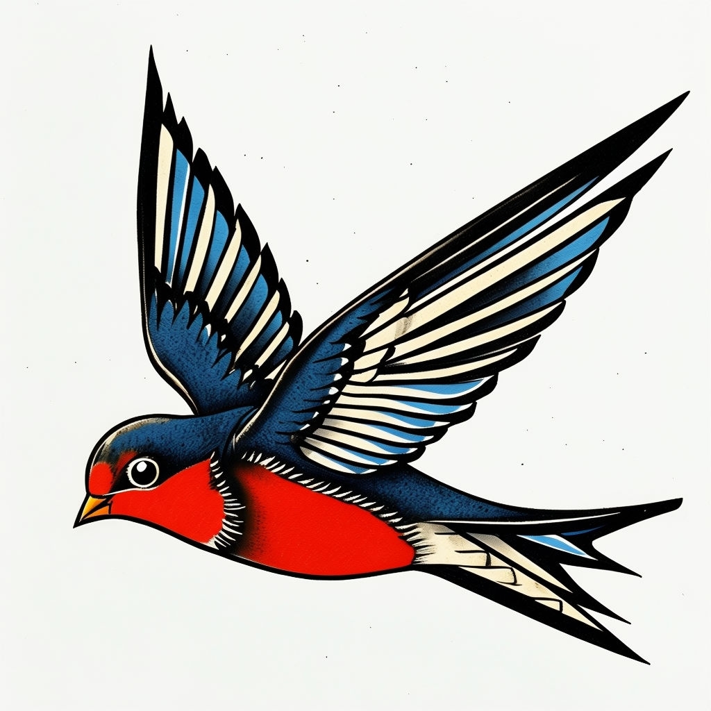 Vibrant Cartoon Swallow in Flight Illustration Sticker