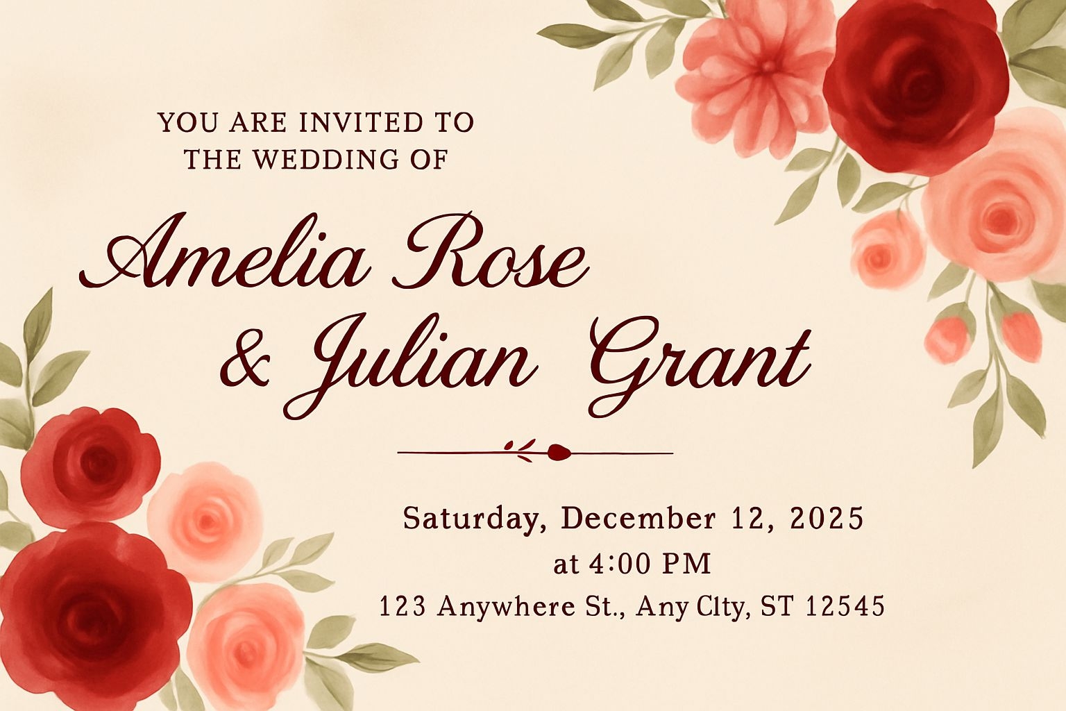 Elegant Wedding Invitation Card with Floral Accents Design Cards & Invites