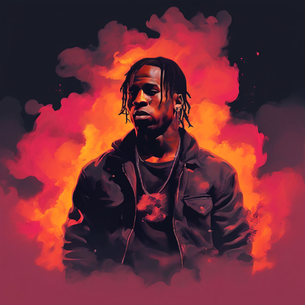 Make a stylized 2D drawing of Travis Scott by Victor Topnichos - Playground