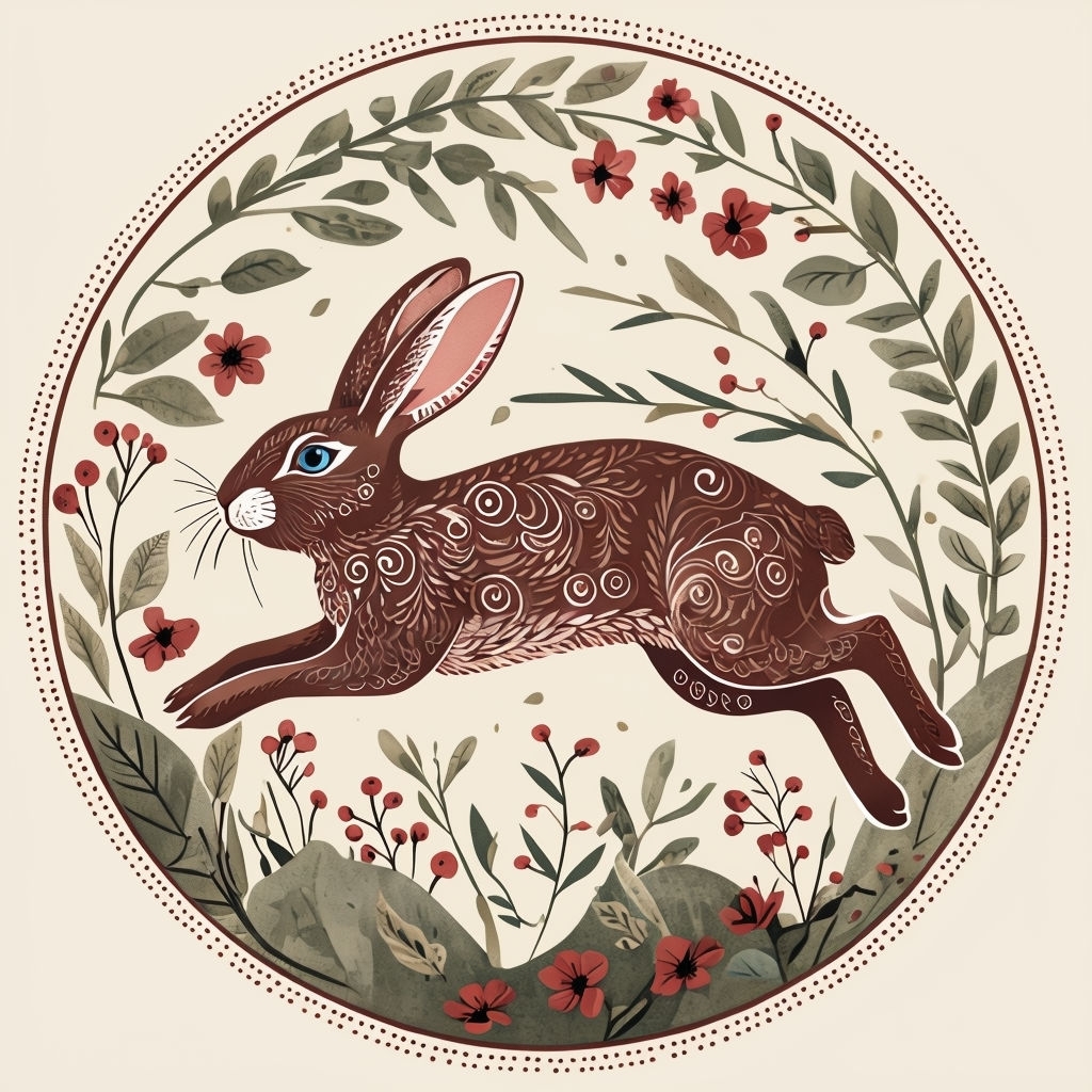 Whimsical Brown Rabbit with Floral Patterns Seamless Design