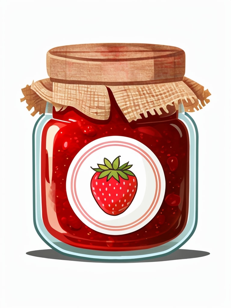 Vibrant Strawberry Jam Jar Cartoon Illustration Sticker