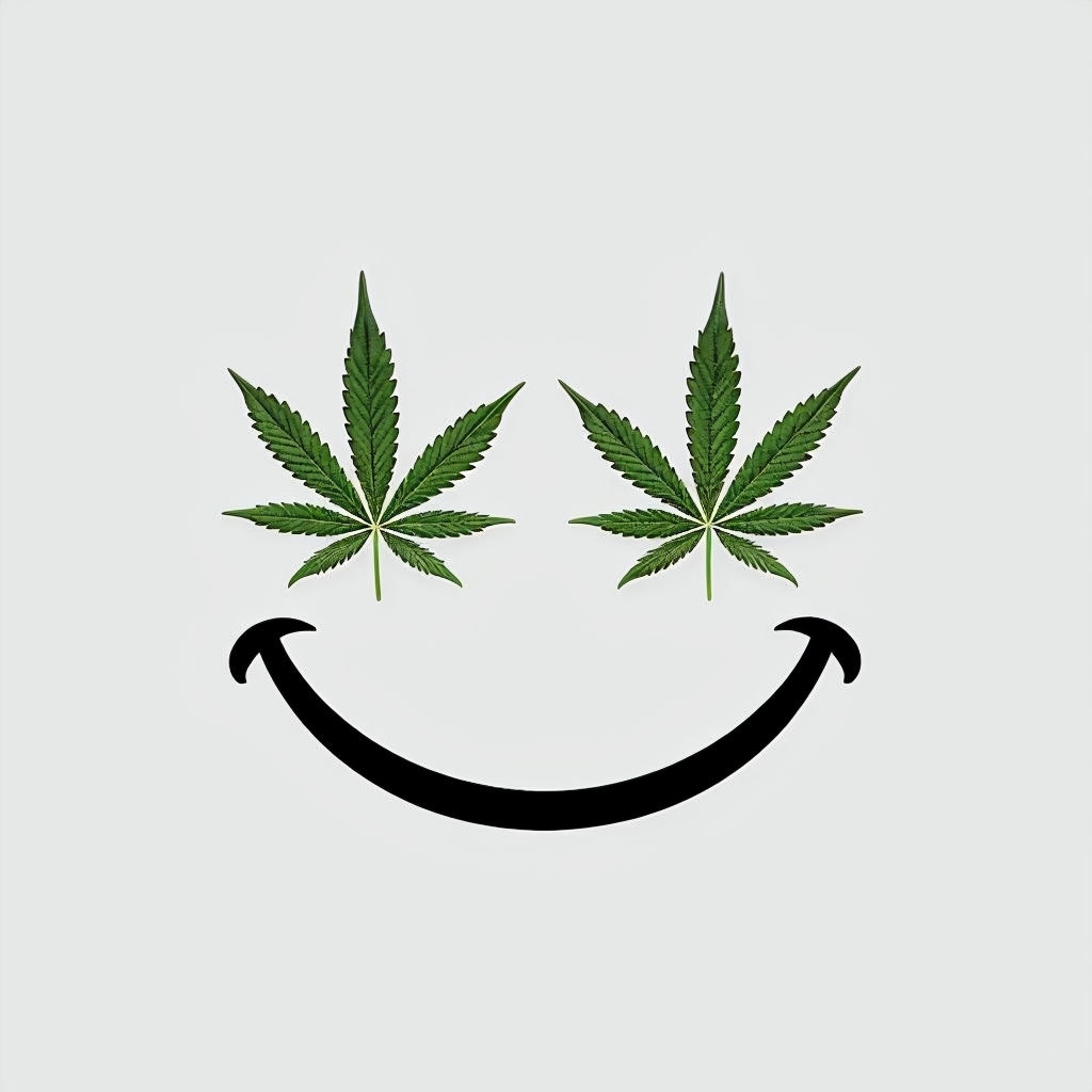 Playful Black Smiley Face with Cannabis Leaf Eyes Hat