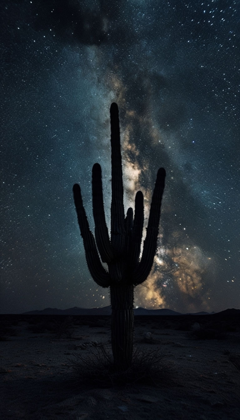 Solitary Cactus Under Milky Way Night Sky Portrait Phone Case Cover