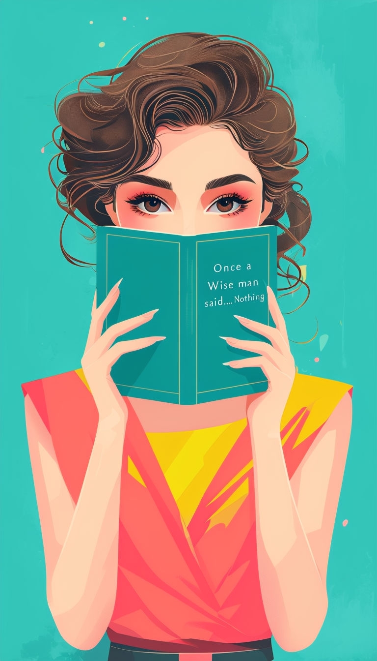 Elegant Woman with Book Minimalist Art Illustration Poster