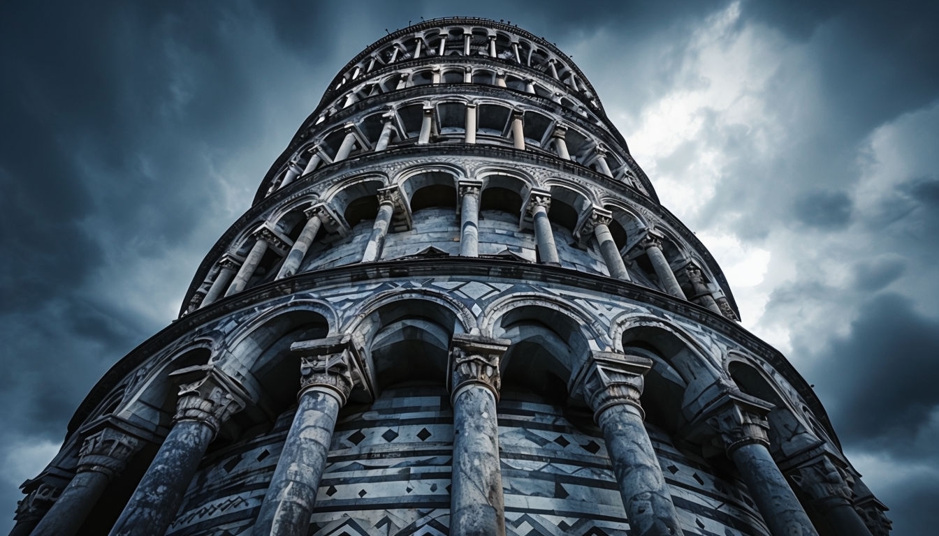 Dramatic Low Angle Photograph of Leaning Tower of Pisa Virtual Background