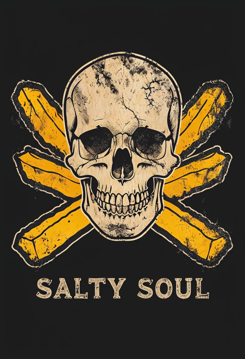 Edgy Salty Soul Skull and French Fries Vintage T-Shirt
