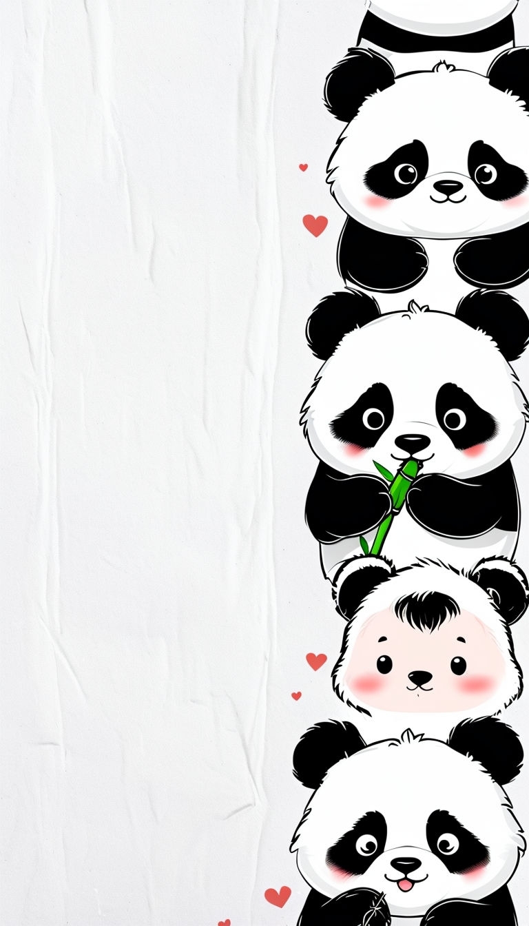 Cute Cartoon Pandas with Bamboo and Hearts Phone Case Cover