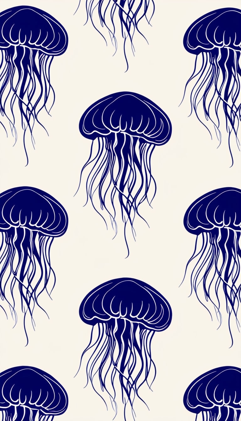 Stylized Dark Blue Jellyfish Pattern Phone Case Cover