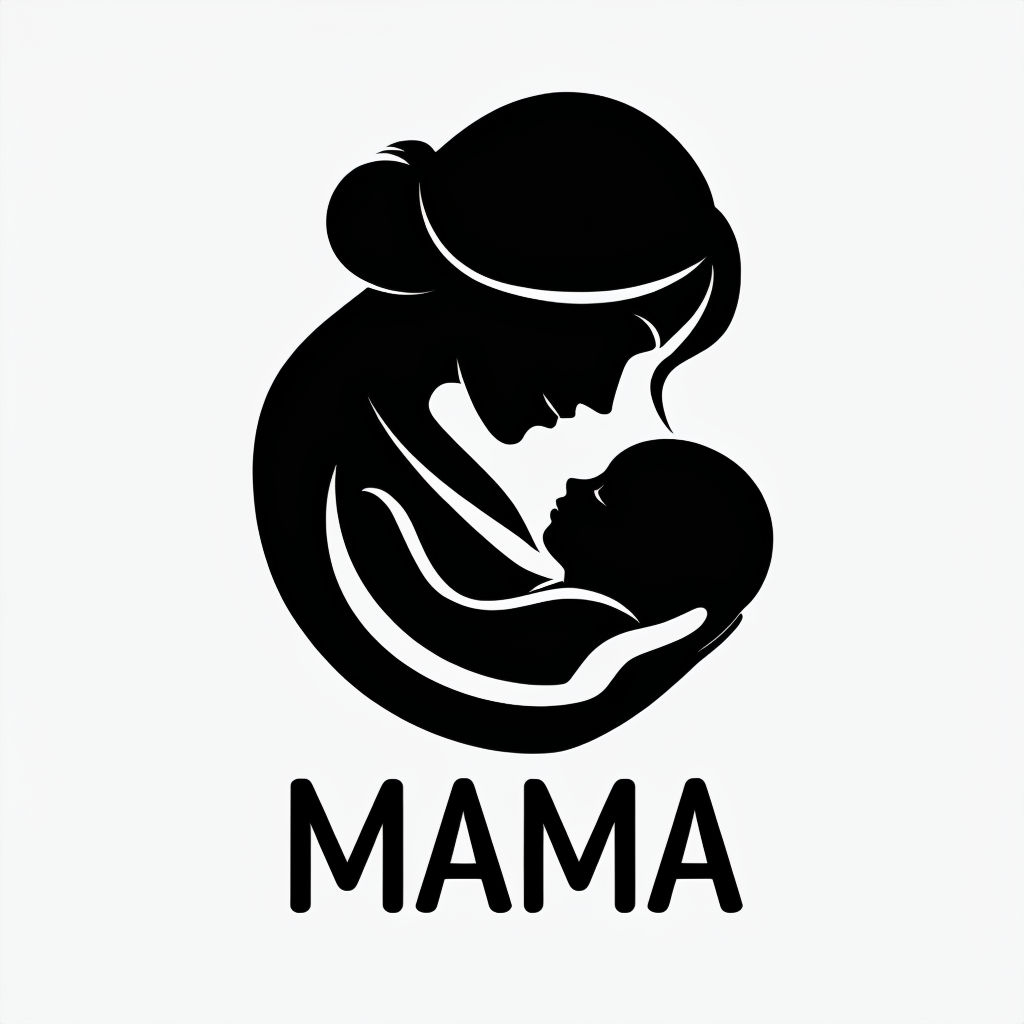 Minimalist Black Mother and Baby Silhouette with 'MAMA' Text Mug